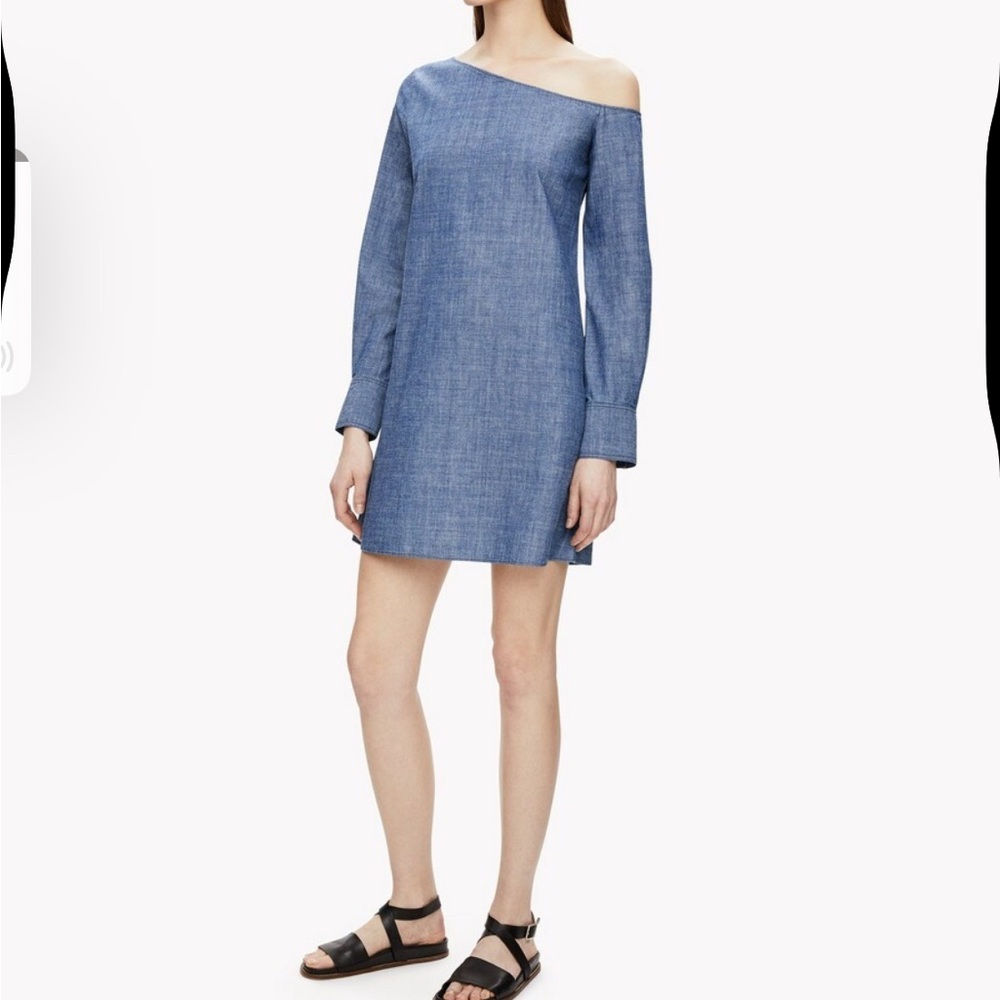 Theory Blue Indigo Chambray Denim Ulrika Asymmetric One-Shoulder Mini Dress Sz 2